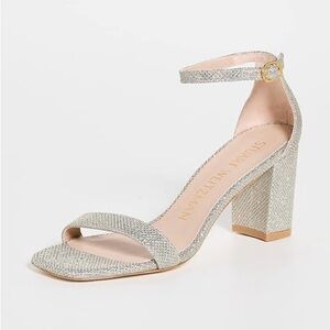 Stuart Weitzman NudistCurve 75 Crystal Block Heel Sandals Size 7.5B NWOT
